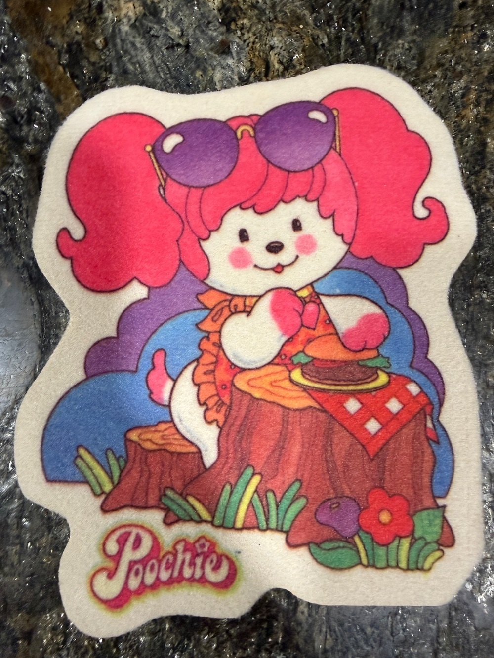 VTG 1984 Mattel Poochie Picnic Cloth Sticker Patch Retro Vending Machine Prize - Picture 5 of 6